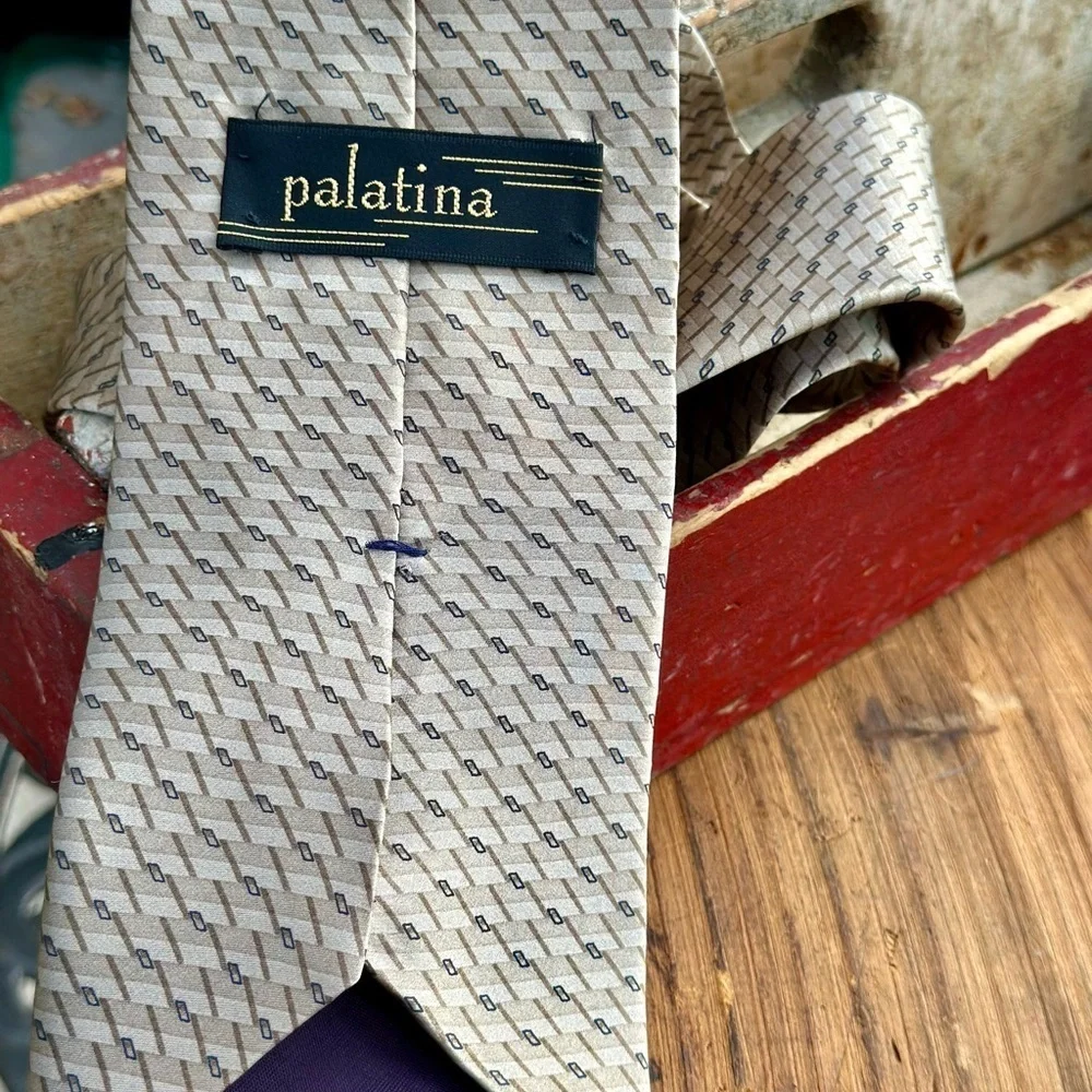 Palentina Beige Patterned Men's Silk Tie